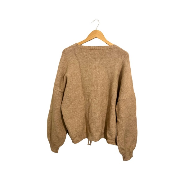 Cozy Tan Women's Sweater With Tie Front L - Picture 2 of 5